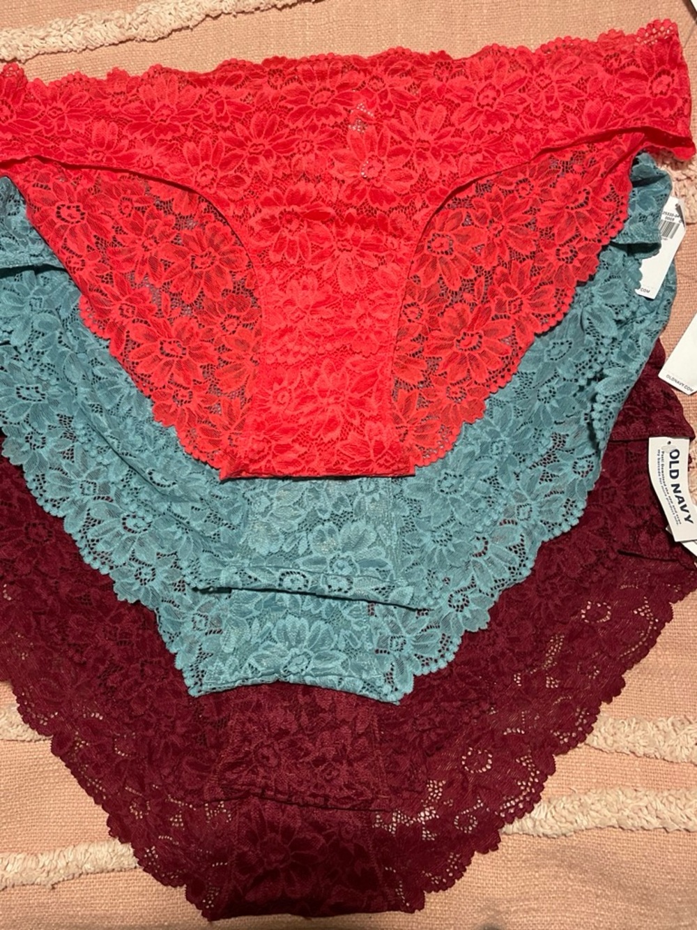 Old Navy Lace Bikini Panties in Red, Teal, Burgundy